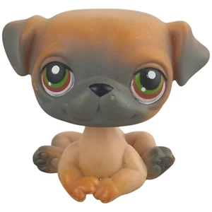 LPS Littlest Pet Shop DOG #1221 Pug 2007 Tan Brown Grey Gen 3 Green Eye Blue Mag - Picture 1 of 7