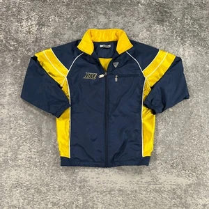 Vintage Nike Windbreaker Jacket Boys Large Blue Yellow Swoosh Check Y2K Spellout - Picture 1 of 16