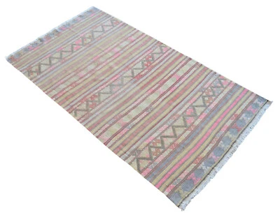 Alfombra 3x5 Alfombra Kilim Antigua Trenzada Turca Tejida a Mano Alfombra Real 3′3′′×6′5′′   Foto 1 de 4