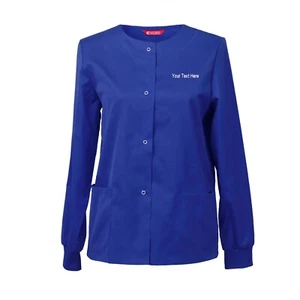 Women‘s Embroidered Scrub Jacket Snap Front Warm up Jacket Personalized text - Picture 1 of 57