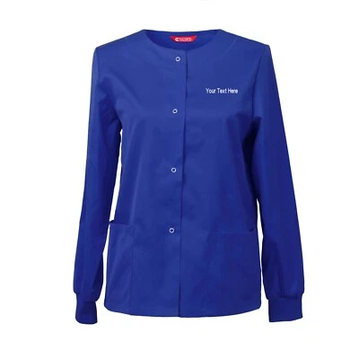 Women‘s Embroidered Scrub Jacket Snap Front Warm up Jacket Personalized text - Image 1 of 4