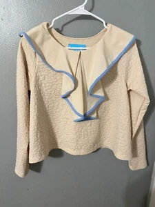 Lanoosh Beige Textured Long Sleeve Ruffle Top XXL 13/14 Animal Print - Picture 1 of 6