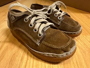 Sz 6.5 m Famolare Vintage 1970s Italy Wavy Platform Brown Suede Lace Up Wedge - Picture 1 of 8