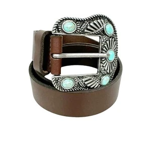 Cinturón de cuero marrón con tachuelas turquesa talla grande Lucky Brand para mujer nuevo con etiquetas - Imagen 1 de 5