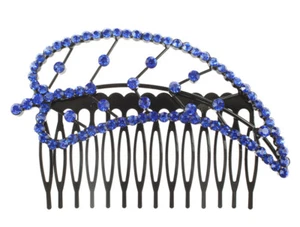 Blue Austrian Rhinestone Crystal Leaf Bridal Hair Comb - Picture 1 of 1