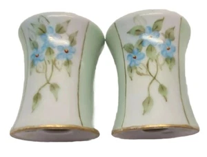 Vintage JHR Bavaria Salz & Pfefferstreuer grün weiß blau Blumen Goldrand Rarität - Bild 1 von 9