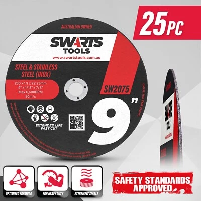 SWARTS TOOLS 25pc 9" 230mm Angle Grinder Cutting Discs - Thin Cut Off Wheels Disks for Metal