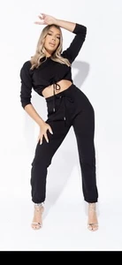 Black Cropped Jumper Lounge Set Size 14 - Picture 1 of 1