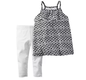 New Carter's 2T Girls 2 Piece Outfit Set Tank Top & Leggings Black and White - Picture 1 of 1