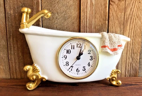 Clawfoot Tub Ceramic Wall Mount Hanging Art Clock 9” x 6” Cover