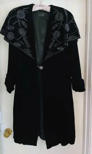 Vintage (40s) Ebony Black Velvet Beaded Dress Coat, size S/M - Picture 1 of 7