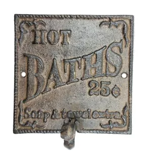 Rustic Hot Bath Sign Hook Farmhouse Primitive Wall Bathroom Decor - Picture 1 of 8