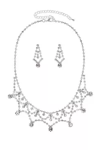 Bridal Rhinestone Crystal Wedding Prom Necklace Earrings Set N372 - Picture 1 of 1