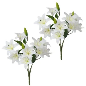 24 Flower Heads 2 Pcs Artificial Flowers White Lily Silk Faux Flowers for Wed... - Picture 1 of 9
