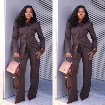 Marrón Mujeres Trajes Casaul Fiesta Trabajo Formal Damas Trajes Mujeres Blazer Pantalones Foto 1 de 4