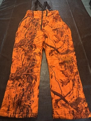 New CABELA'S Woodlands Blaze Orange Camo Insulated Waterproof Bibs Men's LARGE - Image 1 of 4
