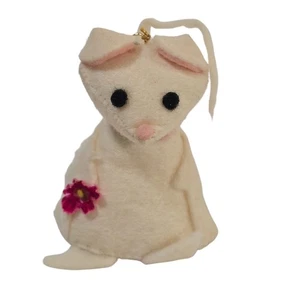 Vintage Christmas Ornament Mouse White Felt Pink Flower Holiday Handmade Cottage - Picture 1 of 11