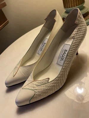 VTG BALLY Hi-heel Women’s 8M Shoe Porcelain White W/ SNAKE Hint Pink Lime Trim - Image 1 of 4
