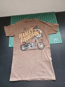 Vtg 1991 Rare Built To Last Harley 3D Emblem Brown Vtg Motorcycle Shirt Size M - Picture 1 of 9