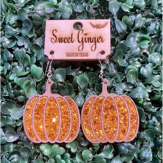 NUEVO CON ETIQUETAS Pendientes Madera Calabaza Naranja Brillo Foto 1 de 1