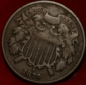 1870 Philadelphia Mint Copper Two Cent Coin - Picture 1 of 2
