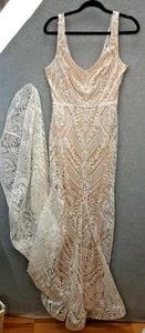 Unbranded Size S White Lace Nude Lining Fishtail Hemline With Train - Picture 1 of 11