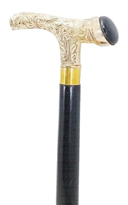 Vintage Embossed Derby Brass Handle Victorian Foldable Wooden Cane Walking Stick - Image 1 of 4