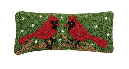 Peking Handicraft - Two Cardinals 12" x 5" Hooked Pillow - 31TG394C05OB - Image 1 of 1