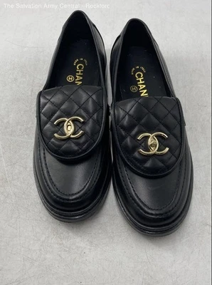 Chanel Mujer Cuero Negro Sin Cordones Punta Redonda Informal Mocasines Zapatos Talla 40C Foto 1 de 4