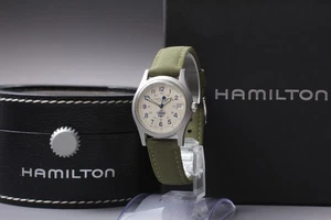 [Exc+5 mit Box, Papier] Hamilton Khaki 9797 33mm weißes Zifferblatt Datum Quarz Herrenuhr - Bild 1 von 11