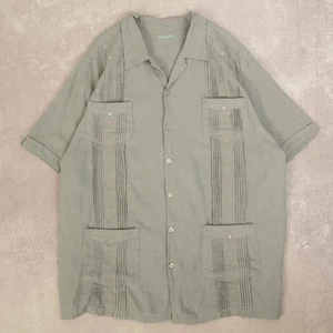 Vintage Cuban Guayabera Boxy Shirt 2XL Men's Grey Embroidered - Picture 1 of 7