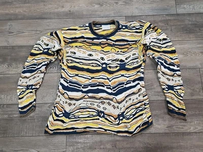 Vintage 90s Coogi Australia 3D Cable Knit Sweater Mens L Blue Yellow White - Image 1 of 4