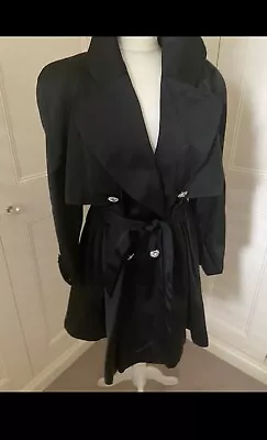 Vintage Black satin trench coat evening coat size 40 UK12  made in France  - Image 1 of 4