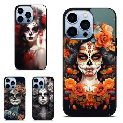 Non-slip Cover For iPhone 11 12 13 14 15 Pro Max Mini skull woman sugar - Image 1 of 4