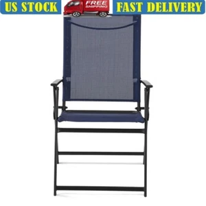 Folding Outdoor Patio Armchair Steel Sling Lightweight Durable Chairs Outdoor - Picture 1 of 8