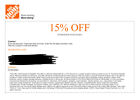 15 % de réduction sur le coupon Home Depot en magasin seulement - Exp 5/19/24 - Économisez jusqu'à 200 $ !!