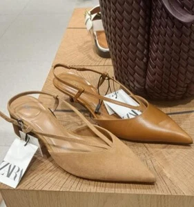 ZARA BNWT 2025. SAND TAN SPLIT SUEDE SLINGBACK SHOES STRAPS. 2221/510/105 - Imagen 1 de 8