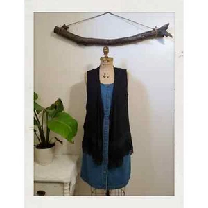 Black Lace Vest Cottagecore Fairy Bohemian Festival Long Flowy Dressy Tunic Top - Picture 1 of 1