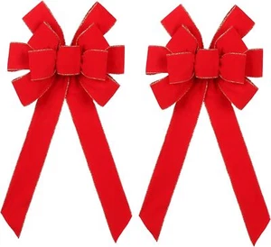 2 PCS Red Christmas Bows Tree Topper Bow Wreath Bows, Large, - Picture 1 of 6