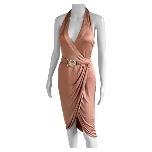 Abito Versace S S 2005 Runway Logo Cintura Tuffo Senza Schienale Avvolgente