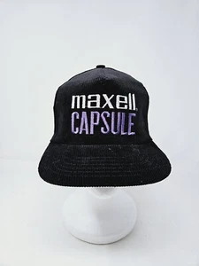 Vintage Maxell Capsule 80s Black Corduroy Trucker Snapback Hat RARE VG Condition - Picture 1 of 6