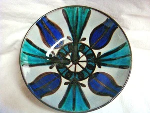 Signed SWISS MADE HAN WORK Pottery Bowl - Gray / Turquoise / Cobalt - Picture 1 of 3