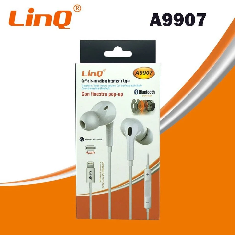 Auricolari In-Ear LinQ A9907 8 Pin Bluetooth Pop-Up Alta Fedeltà Bianco - Immagine 1 di 1