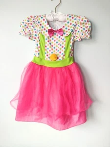 Girls Party 3x5 Clown Costume Dress Size M Tafetta Tutu Pink Polka Dot Circus - Picture 1 of 8