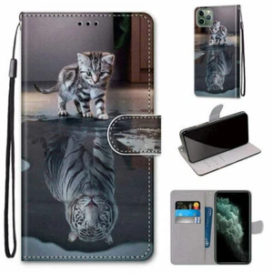 Cat Tiger Wallet Phone Case For Samsung S8 S9 S10 S20 S21 S22 S23 S24 Note 20 - Picture 1 of 12