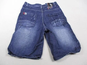 5ive Jungle Shorts Mens 34 Blue Y2K Baggy Loose Relaxed Denim Jeans Patch Logo - Picture 1 of 8