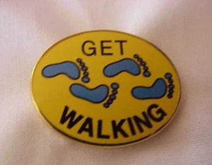 GET WALKING Blue Feet Oval Yellow Pin Hat Lapel - Picture 1 of 2