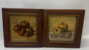 Hank Bos fruit themed still life prints 8"x8" wood frames set of 2 - Picture 1 of 7