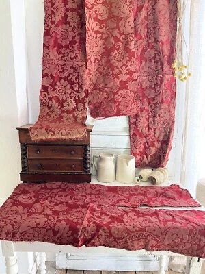 PAQUETE #2 Antiguo CORTE DAMASCO SEDA TELA LOTE ARTESANÍA arabescos c1900 Foto 1 de 4