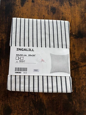 IKEA Ingalill 20" x 20" Pillow Cover, White Dark Gray Stripe NEW - Image 1 of 2
